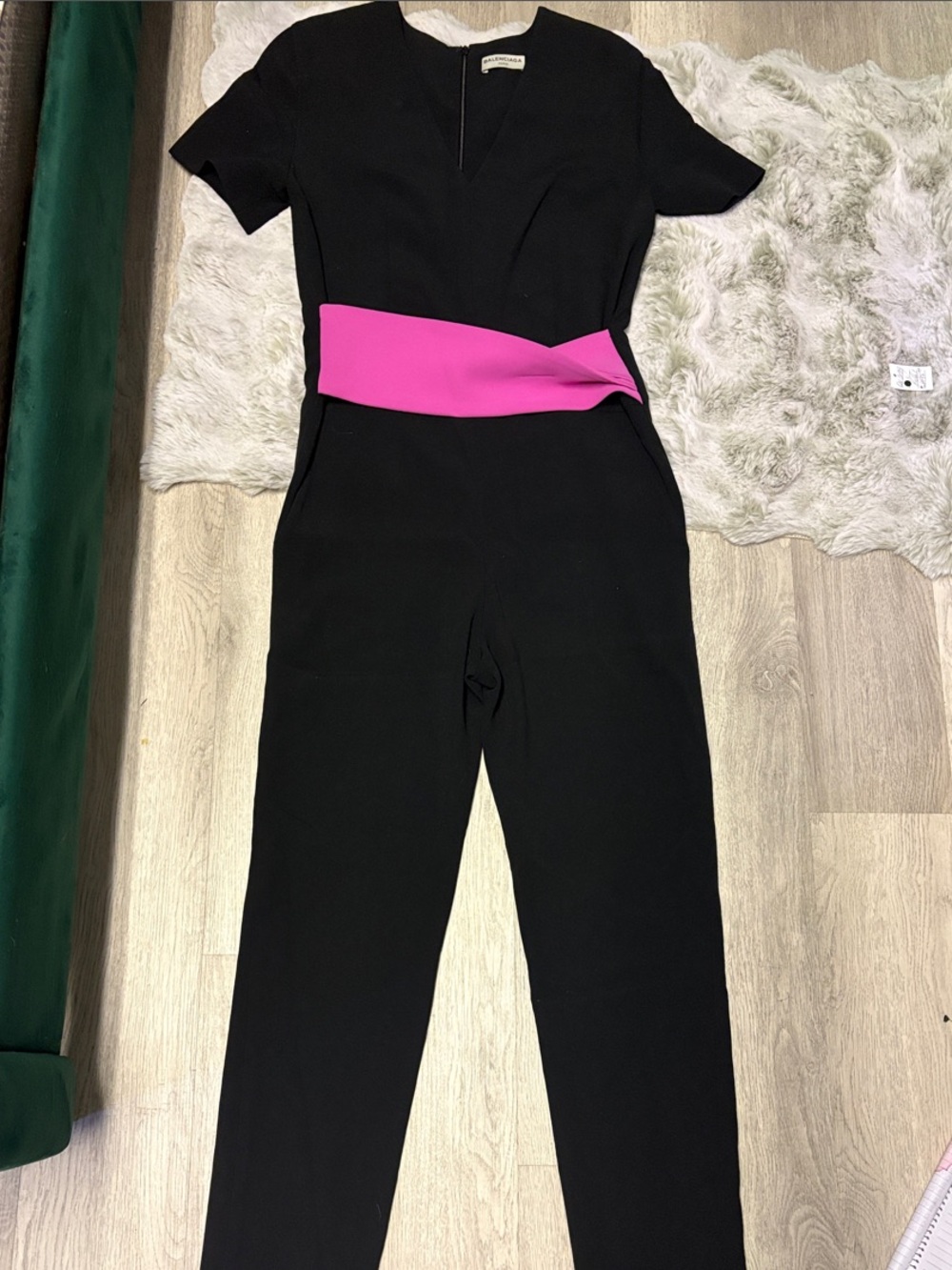 Balenciaga Black Jumpsuit with Pink Waist Band